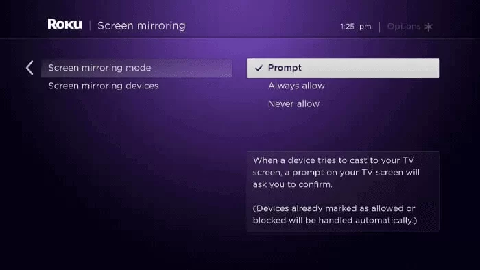 roku screen mirroring mode